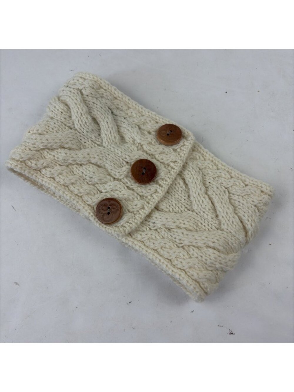 Blarney Woollen Mills Irish Aran Knit Headband 100% Merino Wool 3 Button Cream